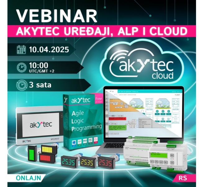 Pozivnica za vebinar kompanije akYtec „Pametna rešenja za male projekte: kako naši kontroleri i Cloud pojednostavljuju automatizaciju“